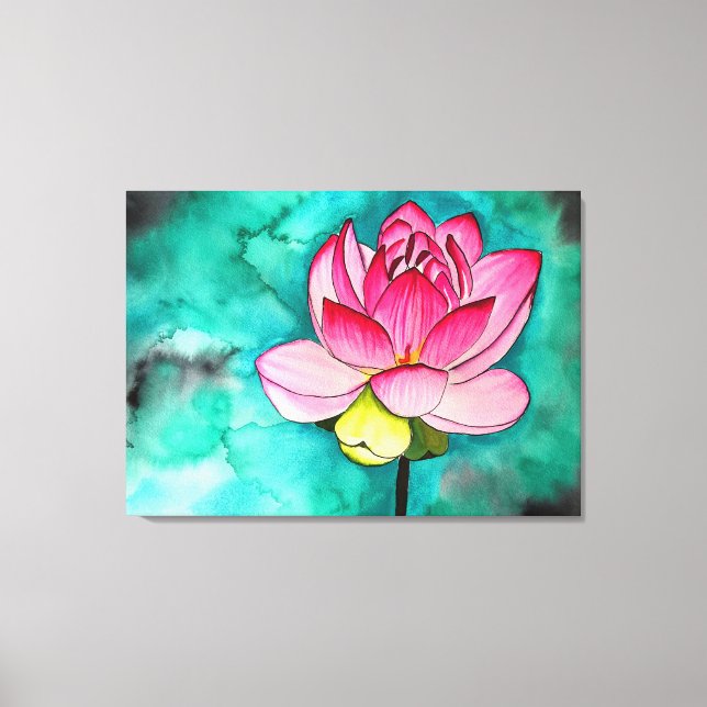Pink flower lotus fine art watercolor canvas print (Front)