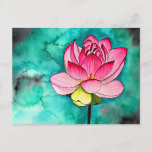 Pink flower lotus fine art watercolor postcard