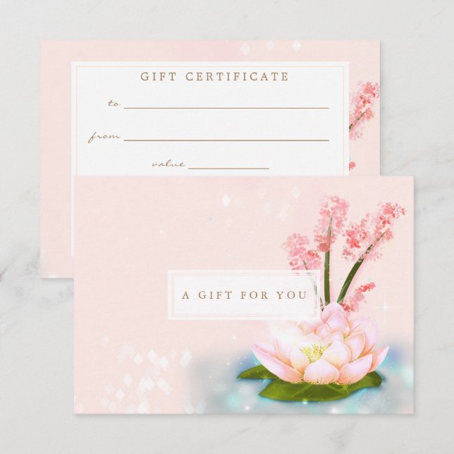 Pink Flower Lotus Yoga Spa Gift Certificate Invitation (Front/Back)