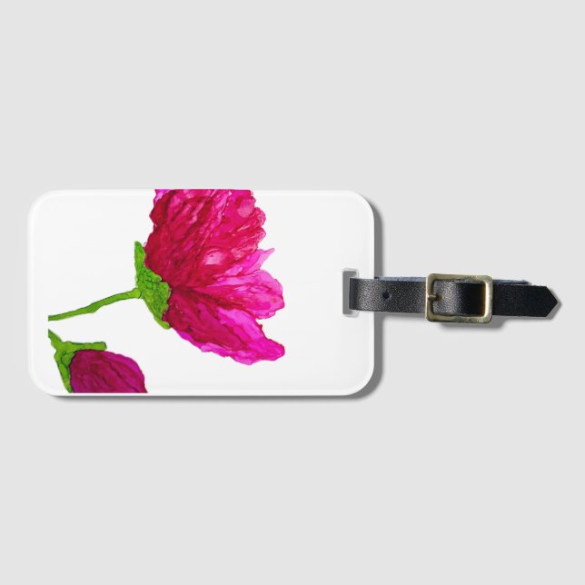 Pink Flower Luggage Tag (Front Horizontal)