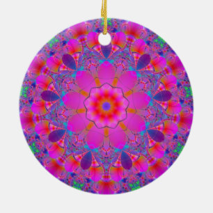 Pink Flower Mandala Ceramic Ornament