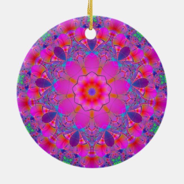 Pink Flower Mandala Ceramic Ornament (Back)