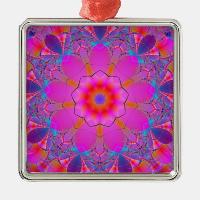 Pink Flower Mandala Metal Ornament (Front)