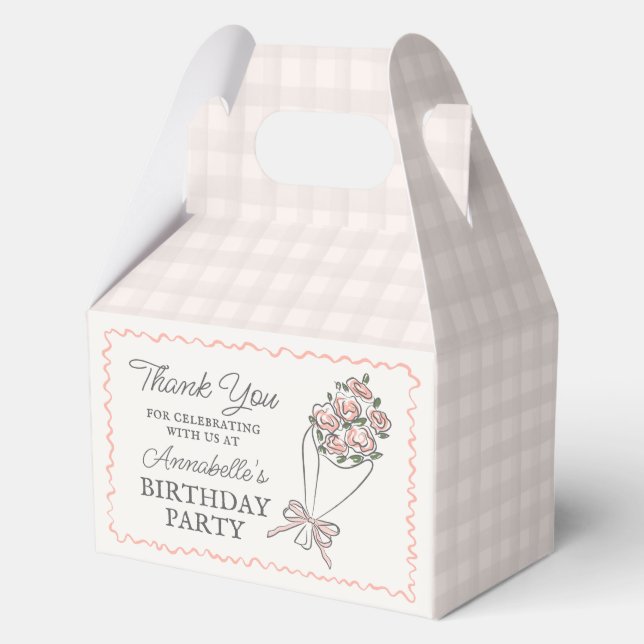 Pink Flower Market Fresh Floral Birthday Party Favor Box (Back)