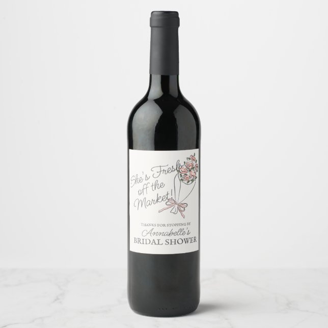 Pink Flower Market Fresh Floral Bridal Shower Wine Label (Front)