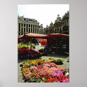 Pink Flower market in main square, Brussels, Belgi Poster