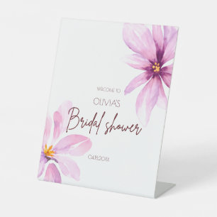 Pink Flower Minimalist Bridal Shower Welcome Pedestal Sign