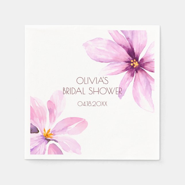 Pink Flower Minimalist elegant Bridal Shower Napkin (Front)
