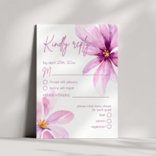Pink Flower Minimalist Menu Choice Wedding RSVP
