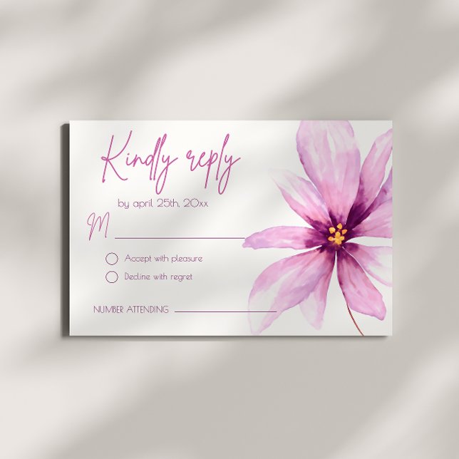 Pink Flower Minimalist Watercolor Wedding RSVP Card (Creator Uploaded)