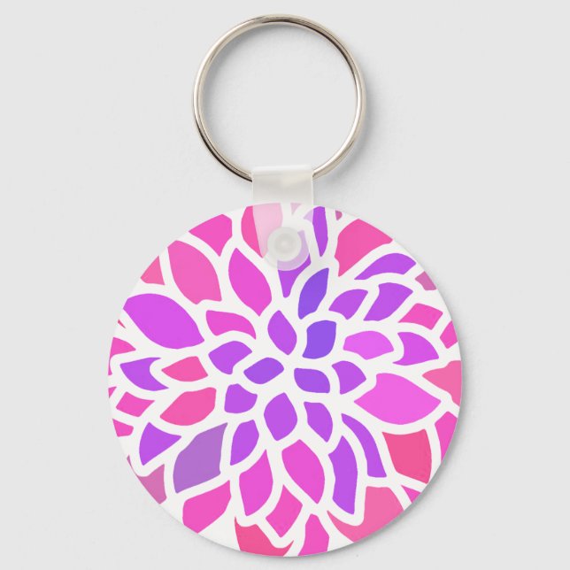 Pink Flower Modern Colourful Keychain (Front)