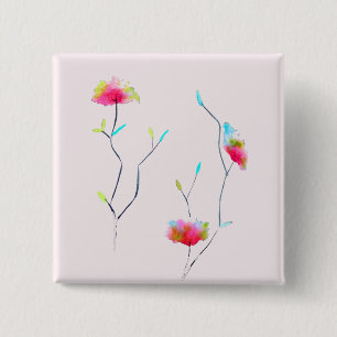 Pink flower modern simple Japanese inspired art 2 Inch Square Button