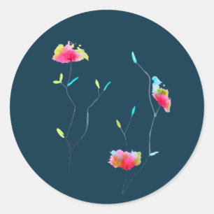 Pink flower modern simple Japanese inspired art Classic Round Sticker
