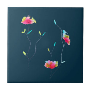Pink flower modern simple Japanese inspired art Tile