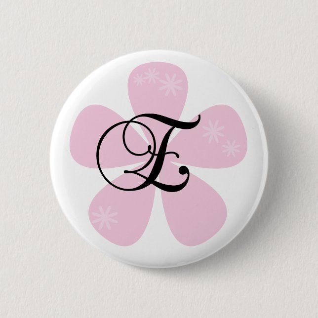 Pink Flower Monogram E 2 Inch Round Button (Front)