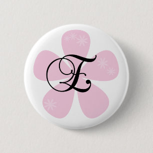 Pink Flower Monogram E 2 Inch Round Button
