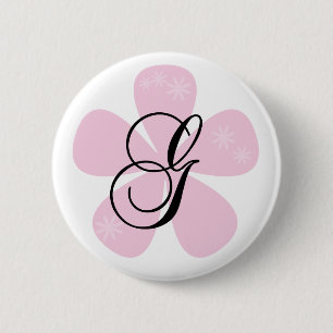 Pink Flower Monogram G 2 Inch Round Button