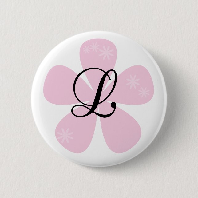 Pink Flower Monogram L 2 Inch Round Button (Front)