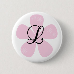 Pink Flower Monogram L 2 Inch Round Button