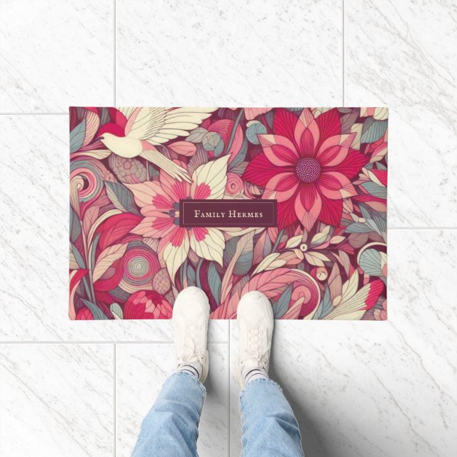 Pink Flower Morris art Doormat (Indoor)