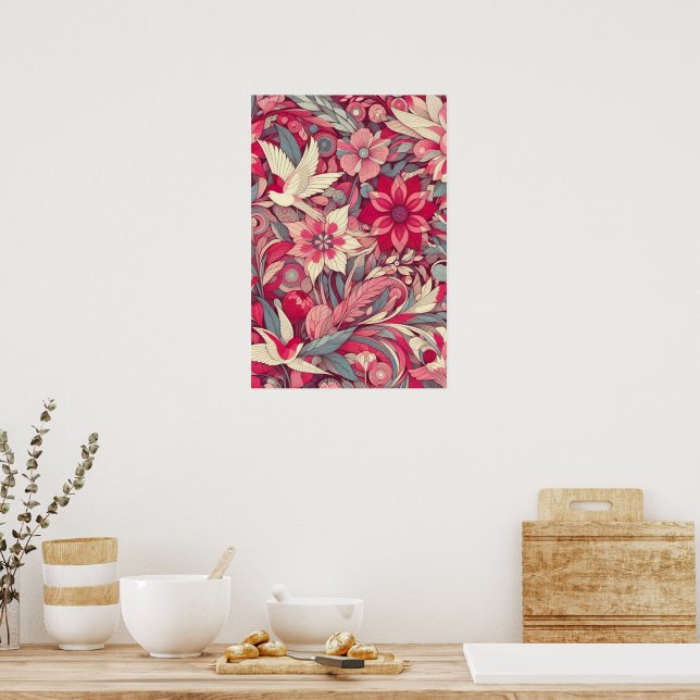 Pink Flower Morris art Poster (Kitchen)