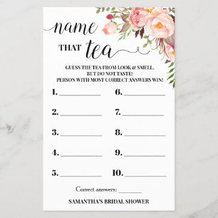 Pink Flower Name the Spice Bridal Shower Game Card