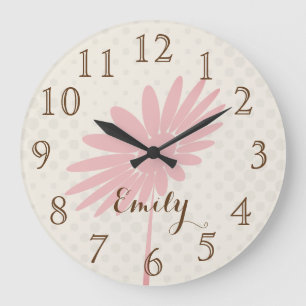 Pink Flower Nursery Kids Room Add Wall Clock