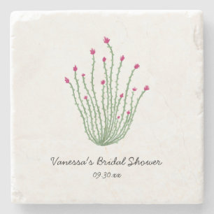 Pink Flower Ocotillo Cactus Bridal Shower Stone Coaster