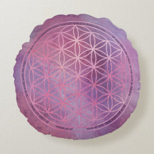 Pink Flower of Life Positive Affirmations Round Pillow