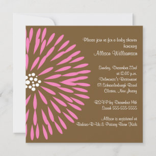 Pink Flower on Brown Baby Shower Invitation