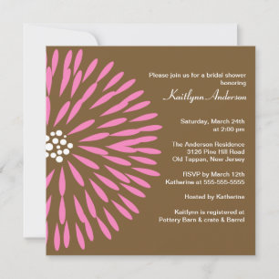 Pink Flower on Brown Bridal Shower Invitation