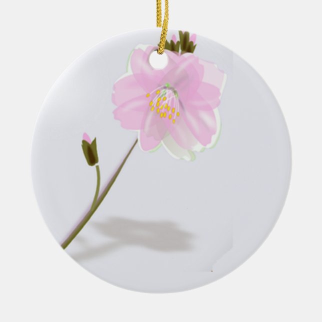 Pink flower on grey ceramic ornament (Front)