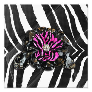 Pink Flower on Zebra Photo Print