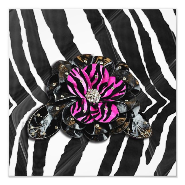 Pink Flower on Zebra Photo Print (Front)