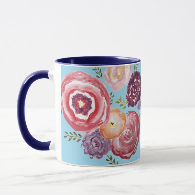 Pink Flower Painting Bouquet Coffee Mug (Left)