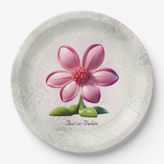 Pink Flower Paper Plate