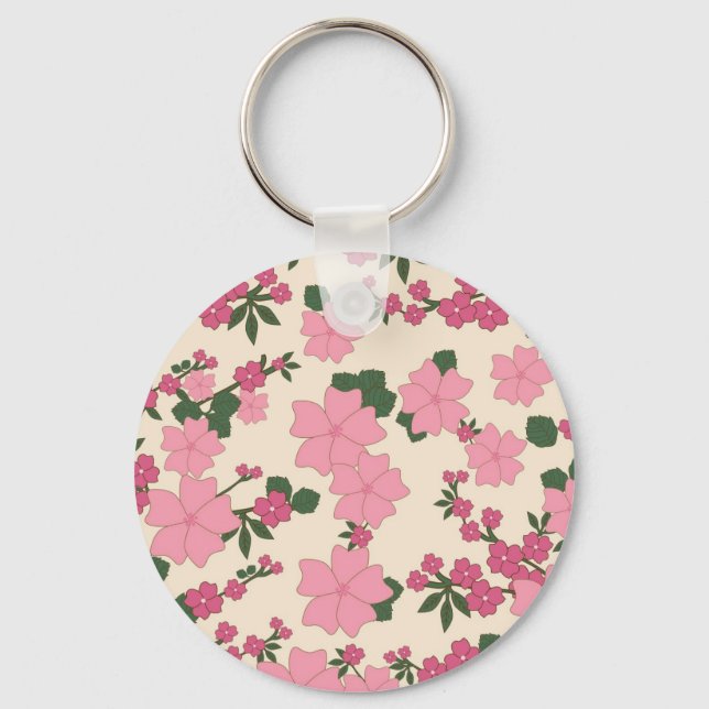 Pink Flower Pattern Keychain (Front)