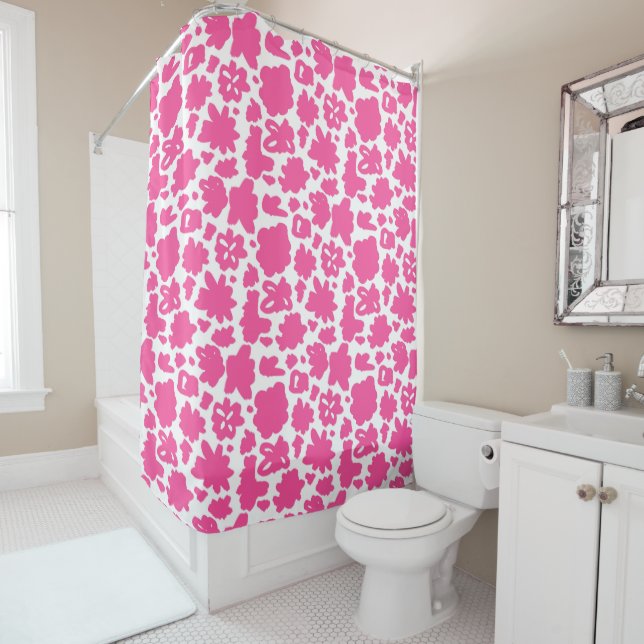 Pink Flower Pattern Large Shower Curtain (In Situ)