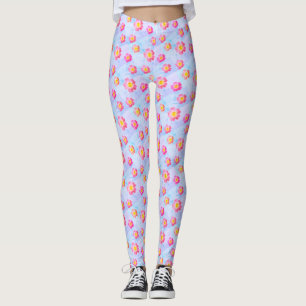 Pink Flower Pattern on Pastel Colours Leggings