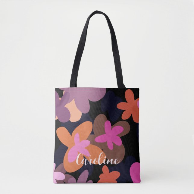 Pink flower pattern tote bag (Front)