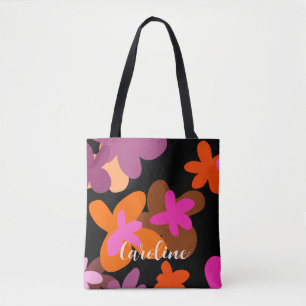 Pink flower pattern tote bag