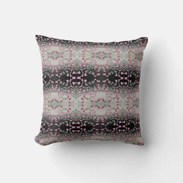 Pink Flower Patterned Throw Pillow (Front)