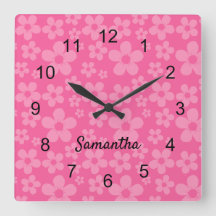 Pink Flower Patterned Wall Clock