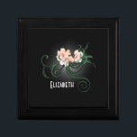 Pink Flower Personalized Bridesmaid Gif Gift Box<br><div class="desc">A personalized jewellery / trinket box for your bridesmaids. The design is an illustration of some delicate pink blossoming flowers with green swirlies and leaves on a black background. Light grey shading creates a glowing effect around the flowers which accentuates and illuminates. Personalize / customize with the names in your...</div>