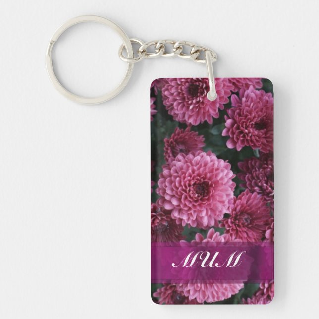 Pink flower personalized mother keychain (Front)