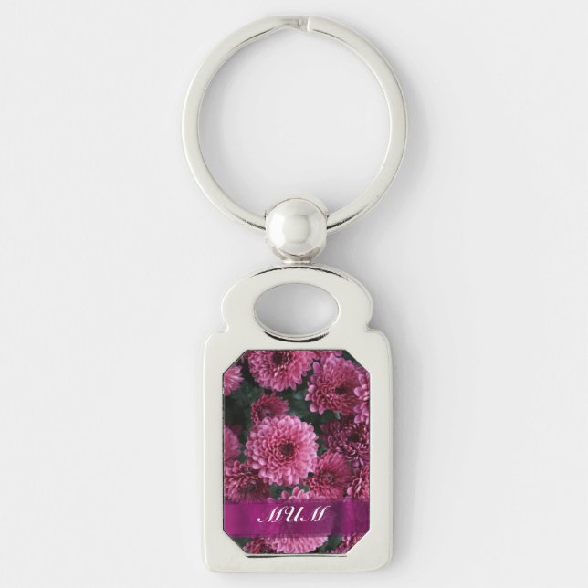 Pink flower personalized mother keychain (Front)