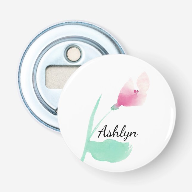 Pink Flower Personalized Name Bottle Opener (Front)