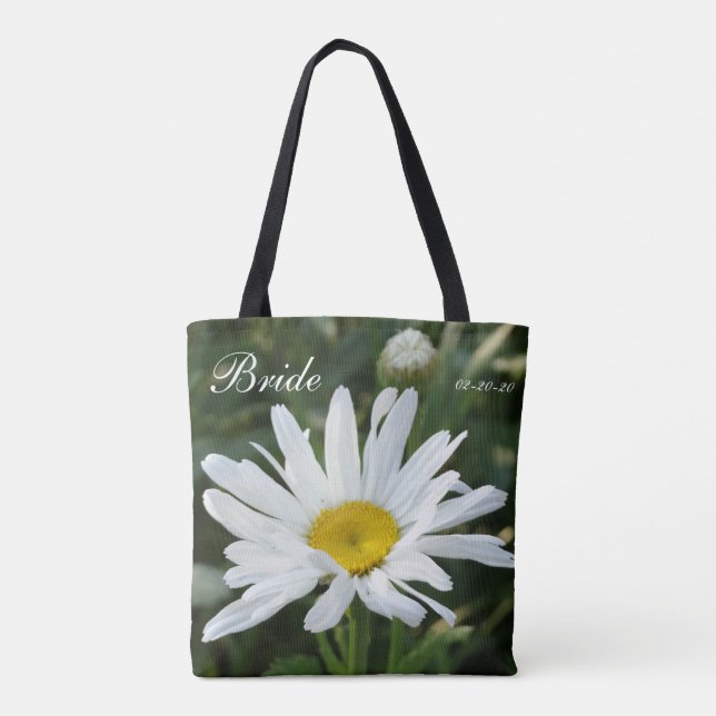 Pink flower personalized w/ Name Bride & date Tote Bag (Back)