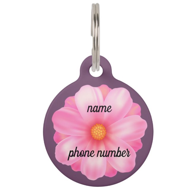 Pink Flower Pet Tag (Back)