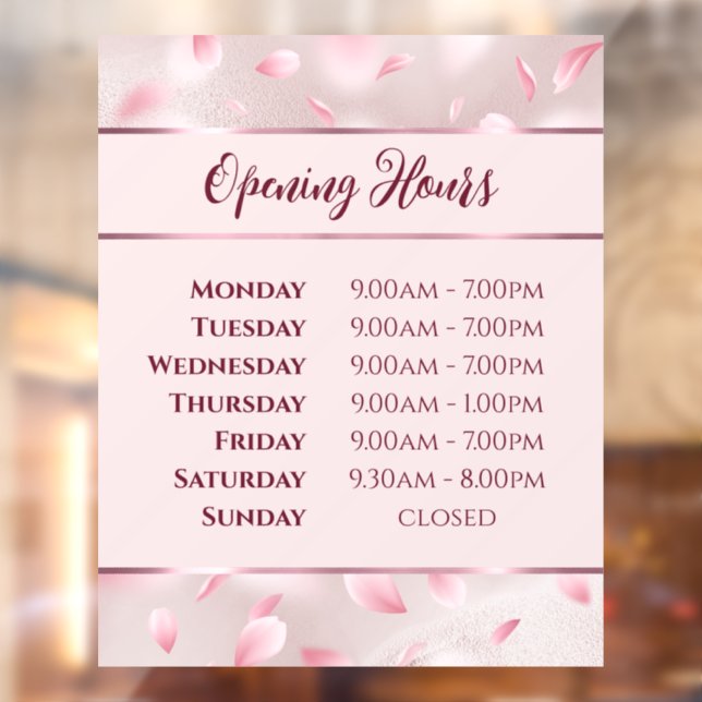 Pink Flower Petals Opening Hours Window Cling (Sheet 2)